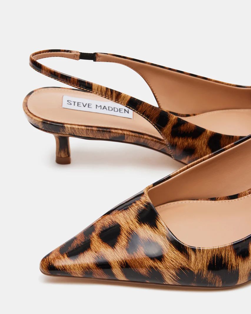 KARI Leopard Patent Slingback Point Toe Kitten Heel | Women's Heels | Steve Madden (US)