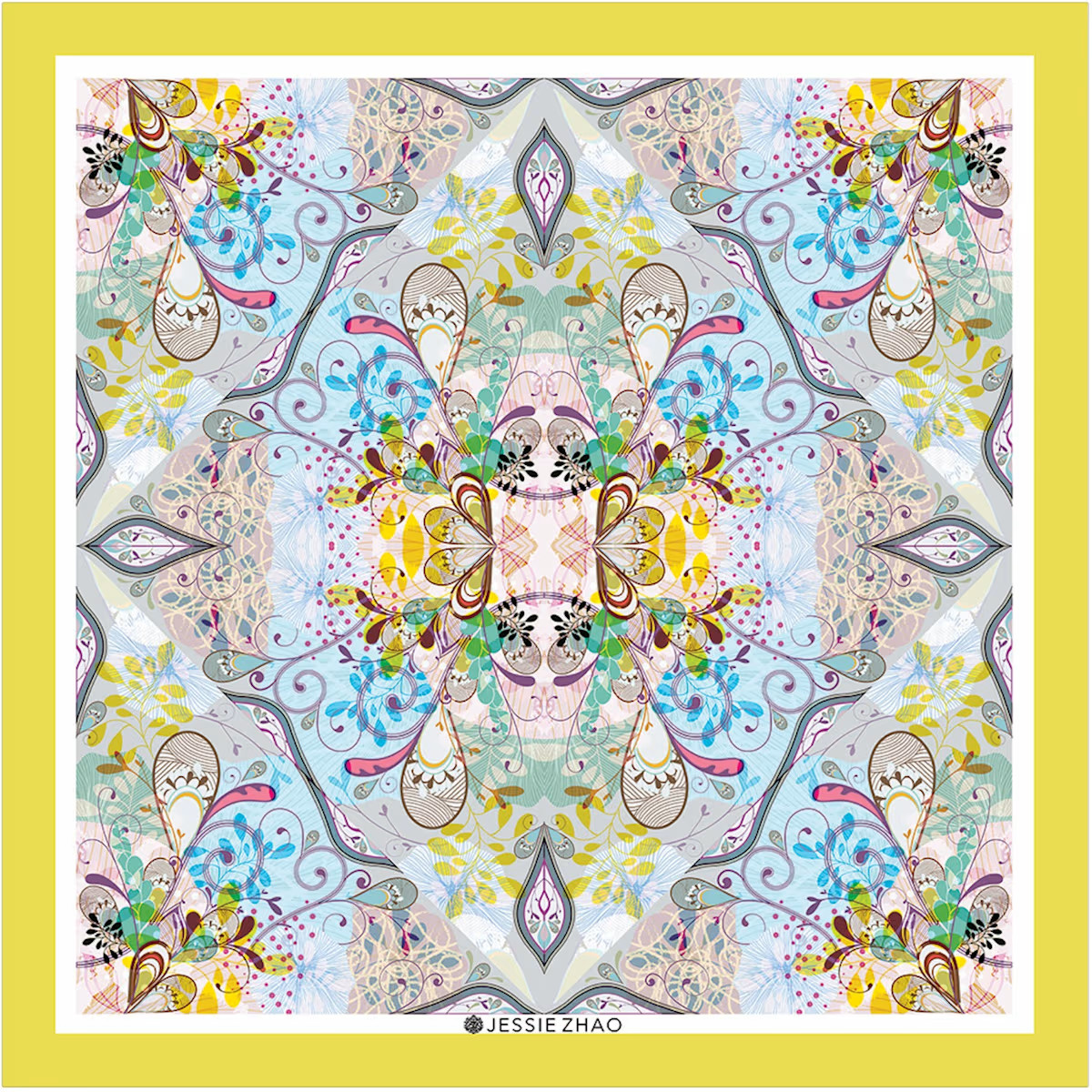 Silk Scarf In Yellow With Underwater Imagination | Wolf & Badger (US)
