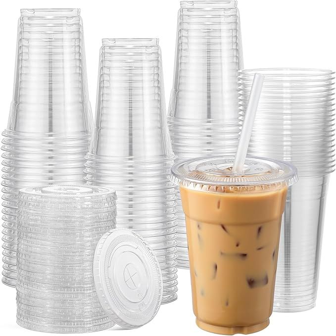 AOZITA 120 Sets - 20 oz Clear Plastic Cups with Lids, Disposable Cups With Straw Slot Lids for Co... | Amazon (US)