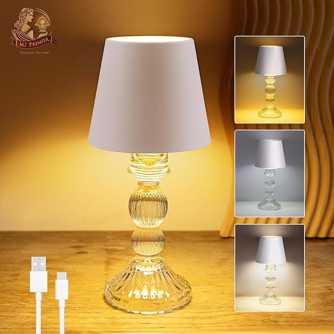 MJ PREMIER Rechargeable Cordless Table Lamp with Touch Control, Dimmable Battery Operated Lamp, 3... | Amazon (US)