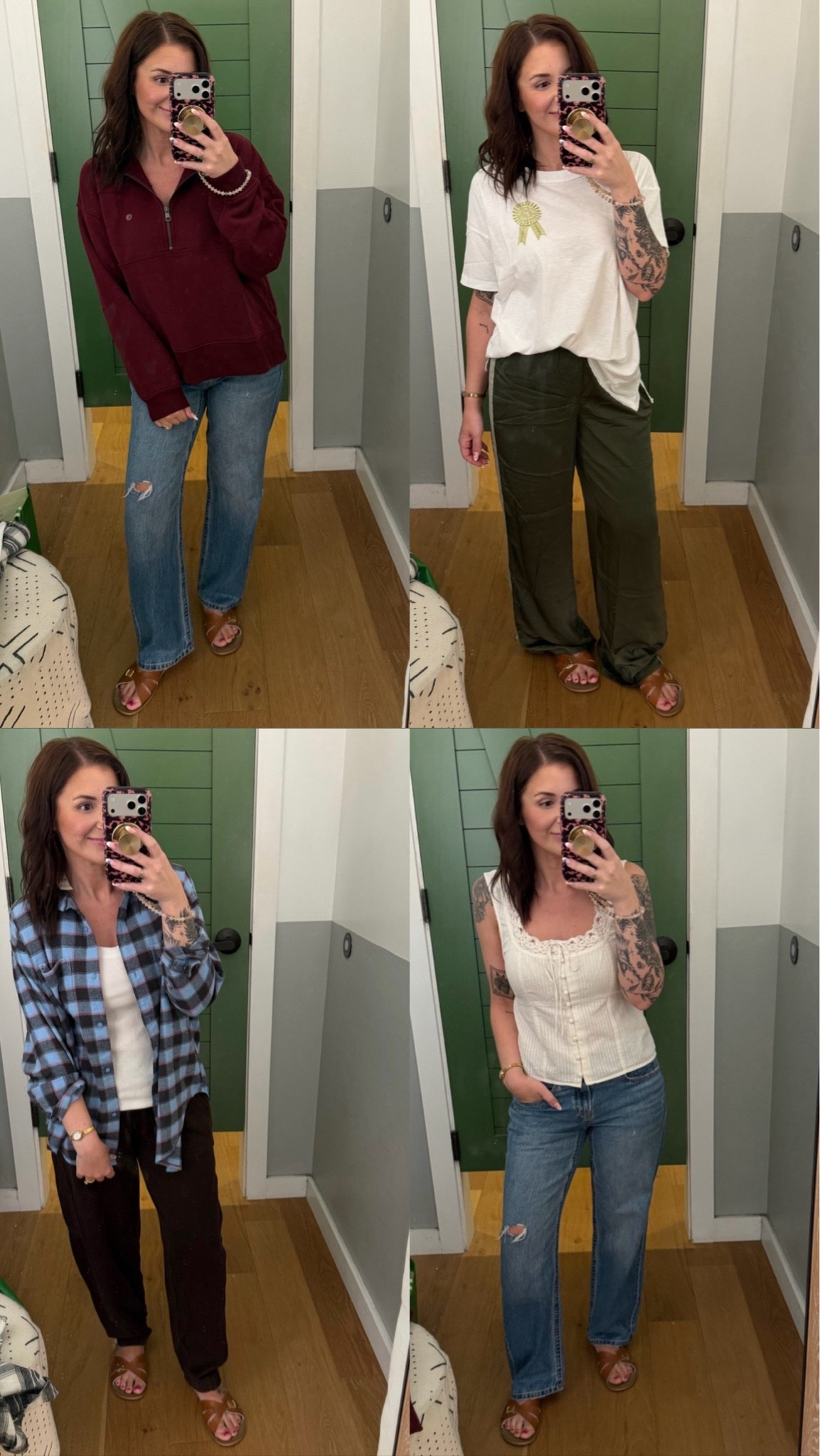 AE and Aerie finds!
Jeans are size 2 short
Maroon sweater size small
White T-shirt size xxs
Olive green pants size xs
Flannel size xxs
Brown sweatpants size xs
Ivory tank size xs

#LTKPetite