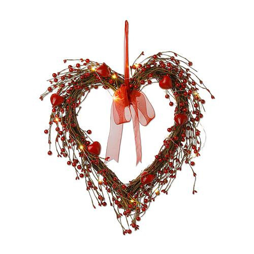 Glitzhome 17in H Lighted Valentine's Berry Heart Wreath | HSN