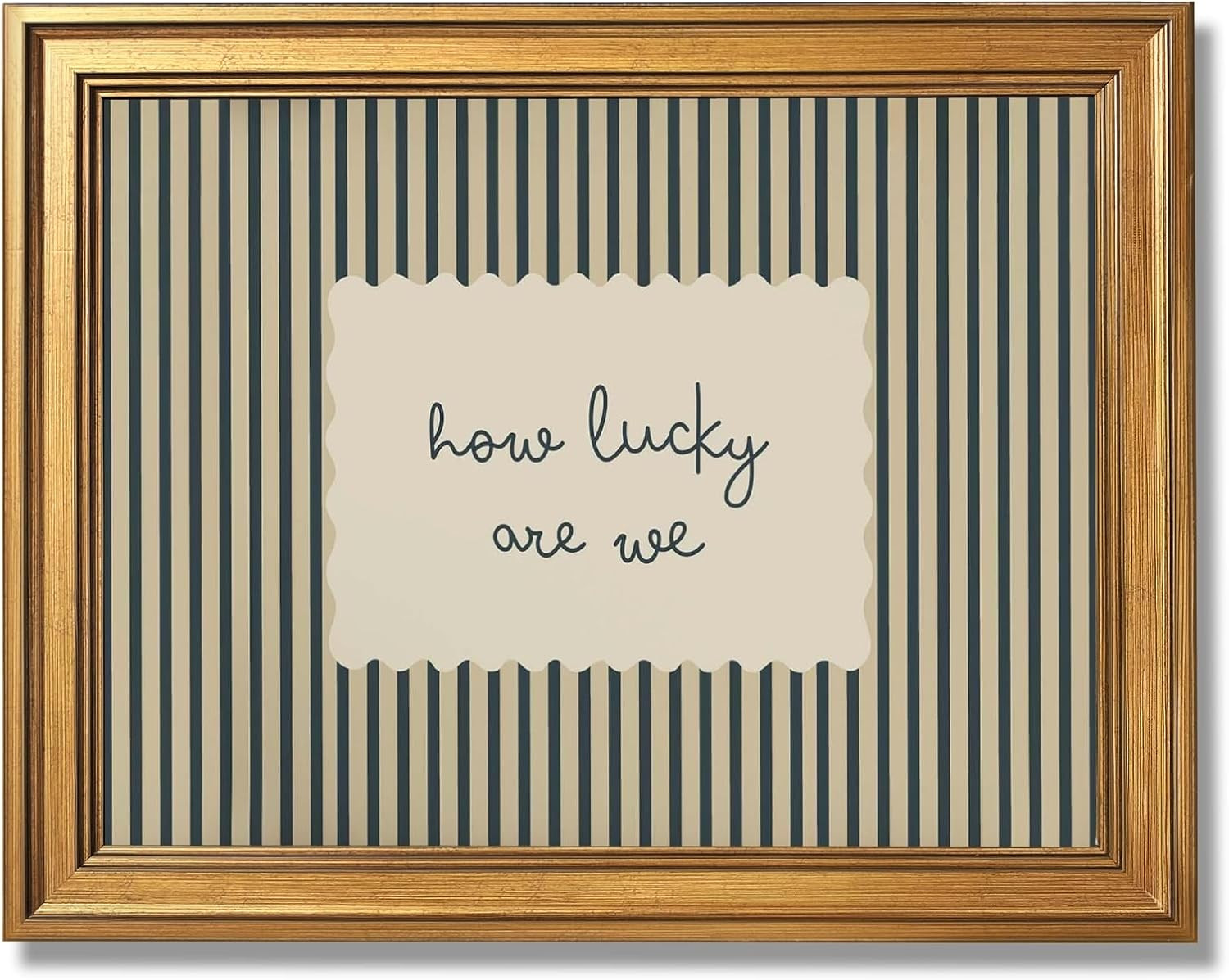 Framed How Lucky Are We Canvas Wall Art Green Striped Preppy Poster Old Money Decor Minimalist Ty... | Amazon (US)