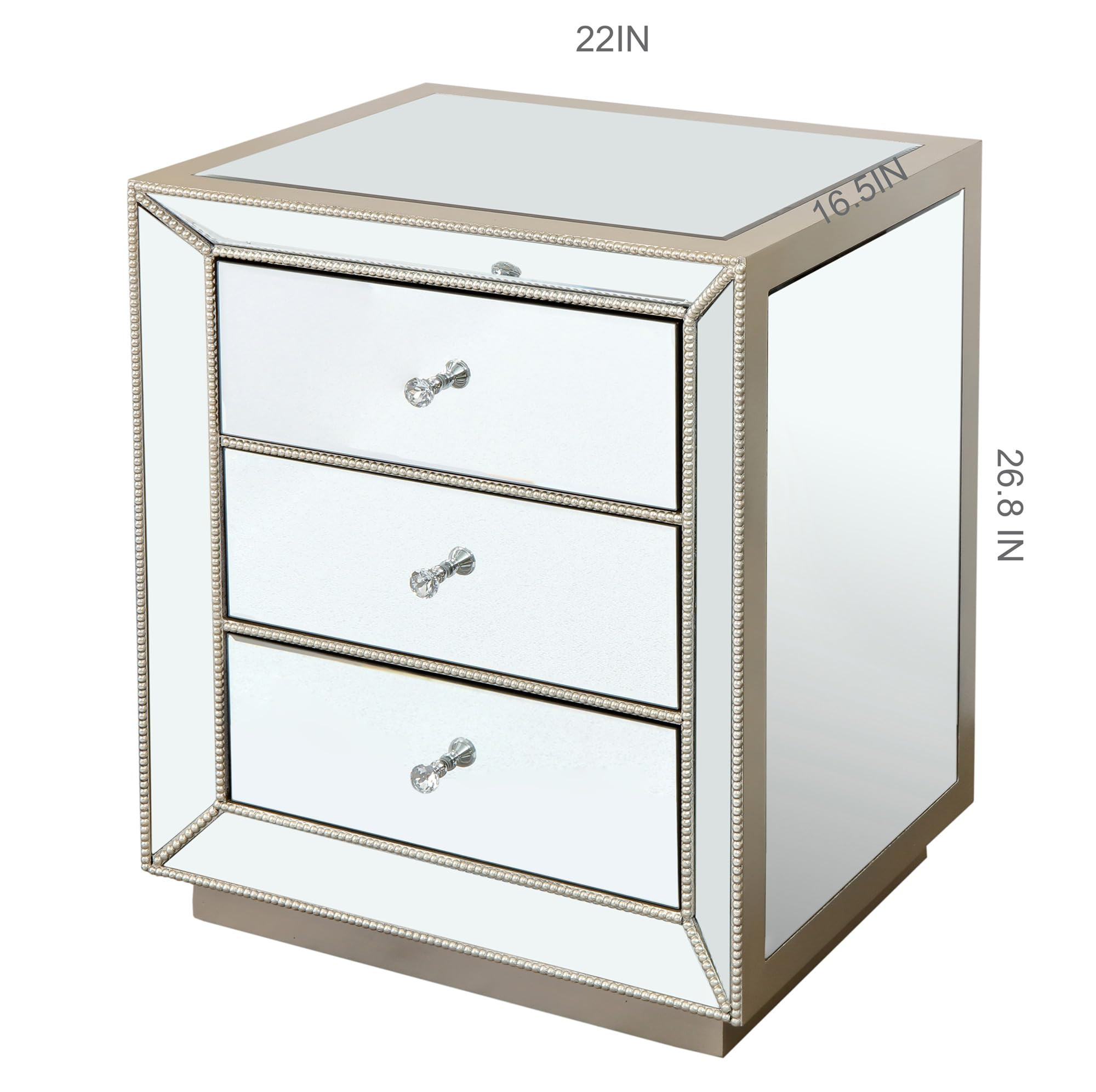 SSLine 3-Drawer Mirrored End Table Nightstand Silver Finished Mirror | Amazon (US)