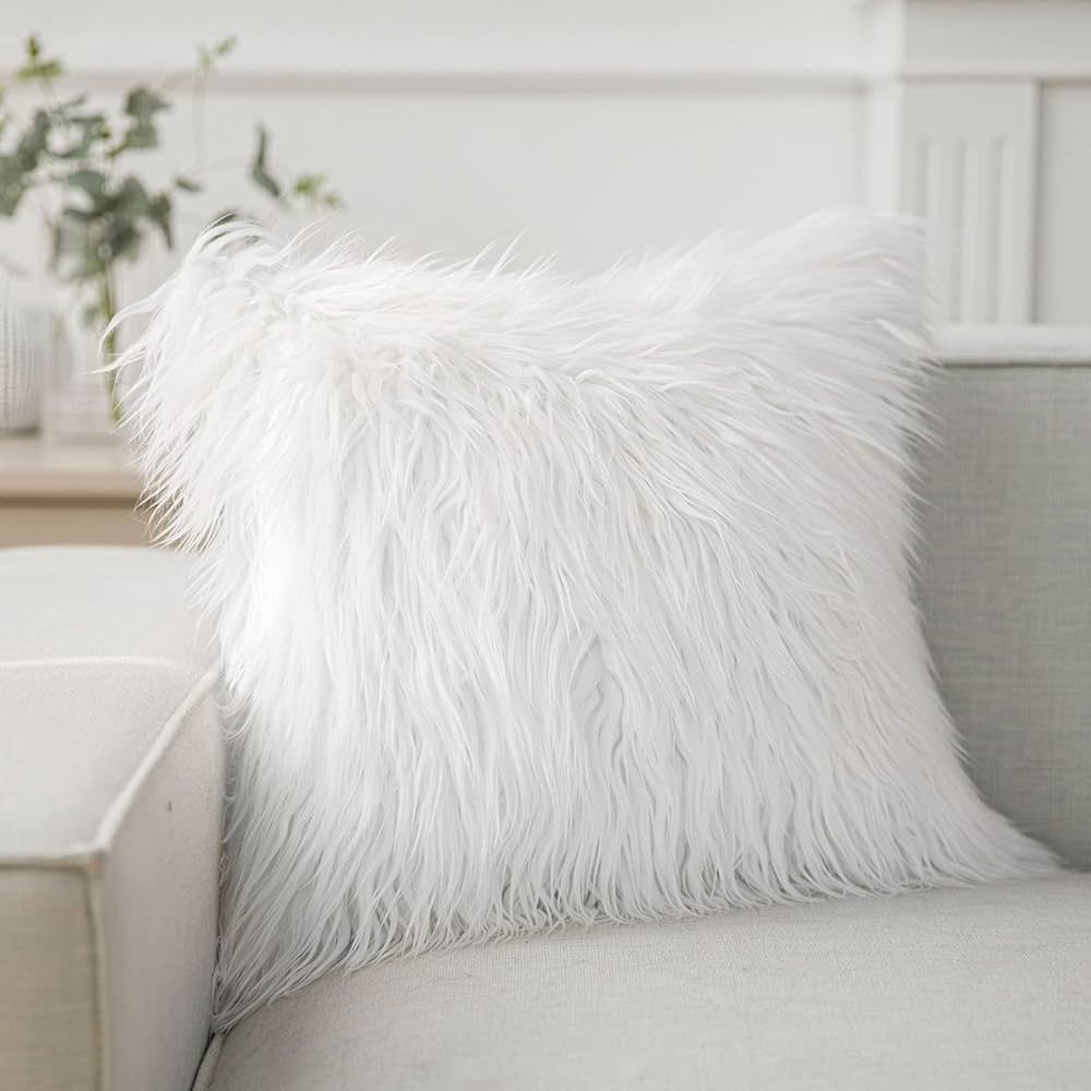 Phantoscope Faux Fur Solid Decorative Pillow Cover Fluffy Throw Pillow Mongolian Luxury Fuzzy Pil... | Amazon (US)