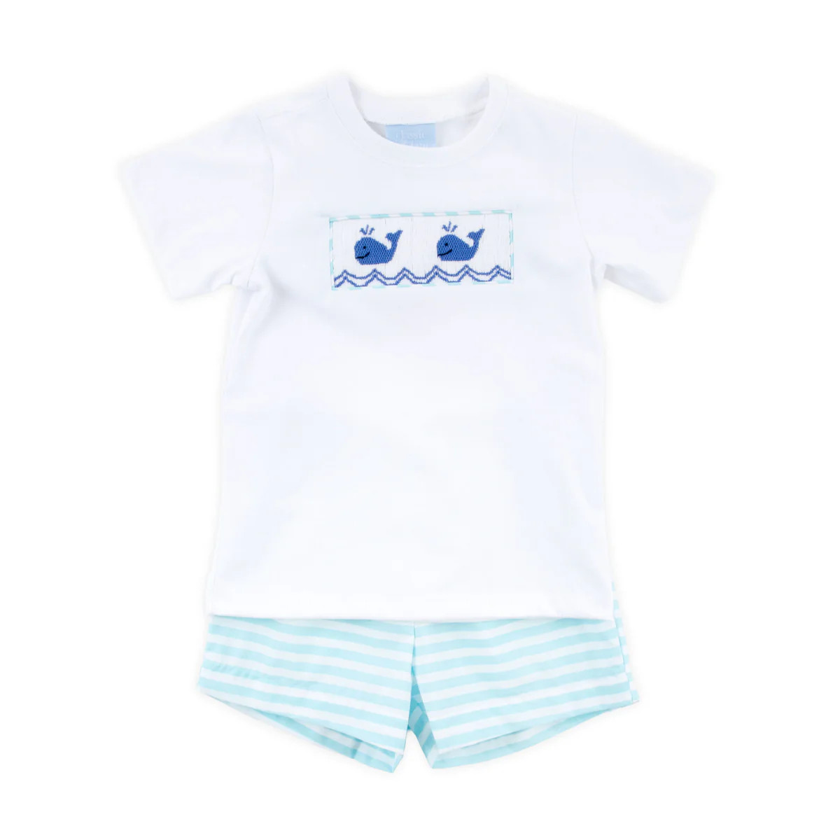 Pacific Whale Smocked Mint Stripe Short Set | Classic Whimsy