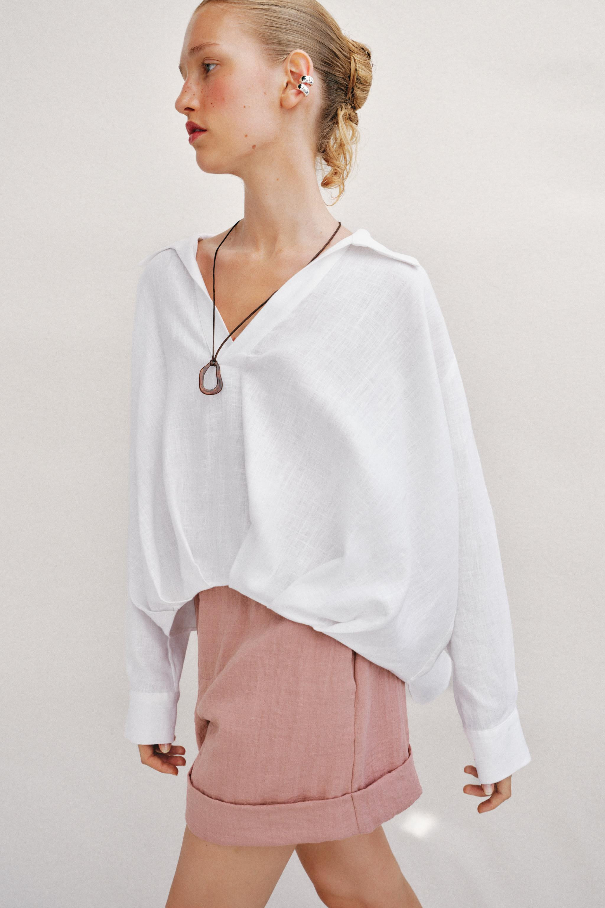 LINEN BLEND SHIRT WITH PUFFED HEM | Zara US