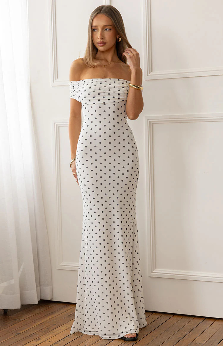 Cole White Polka Mesh Maxi Dress | Beginning Boutique (AU)