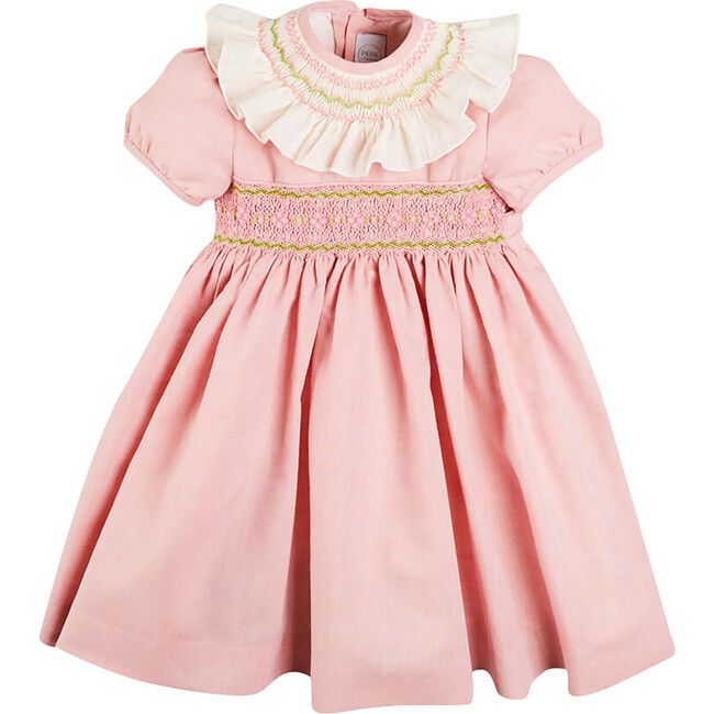 Floral Print Bib Collar Short Sleeve Dress, Pink | Maisonette