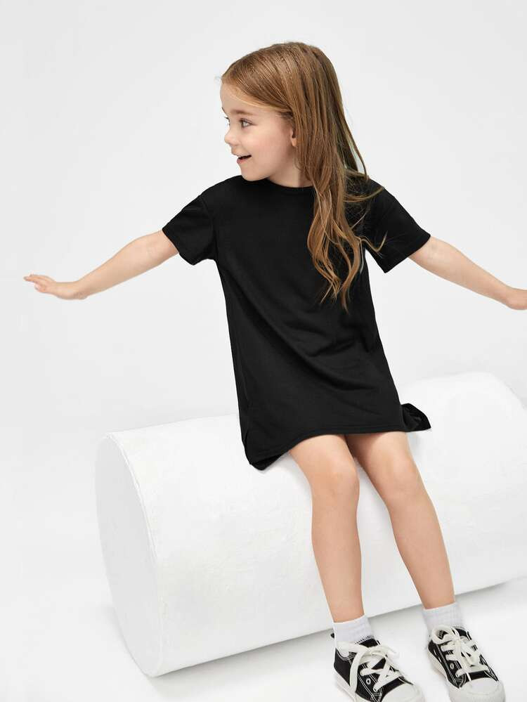 SHEIN Toddler Girls Drop Shoulder Split High Low Hem Tee Dress | SHEIN