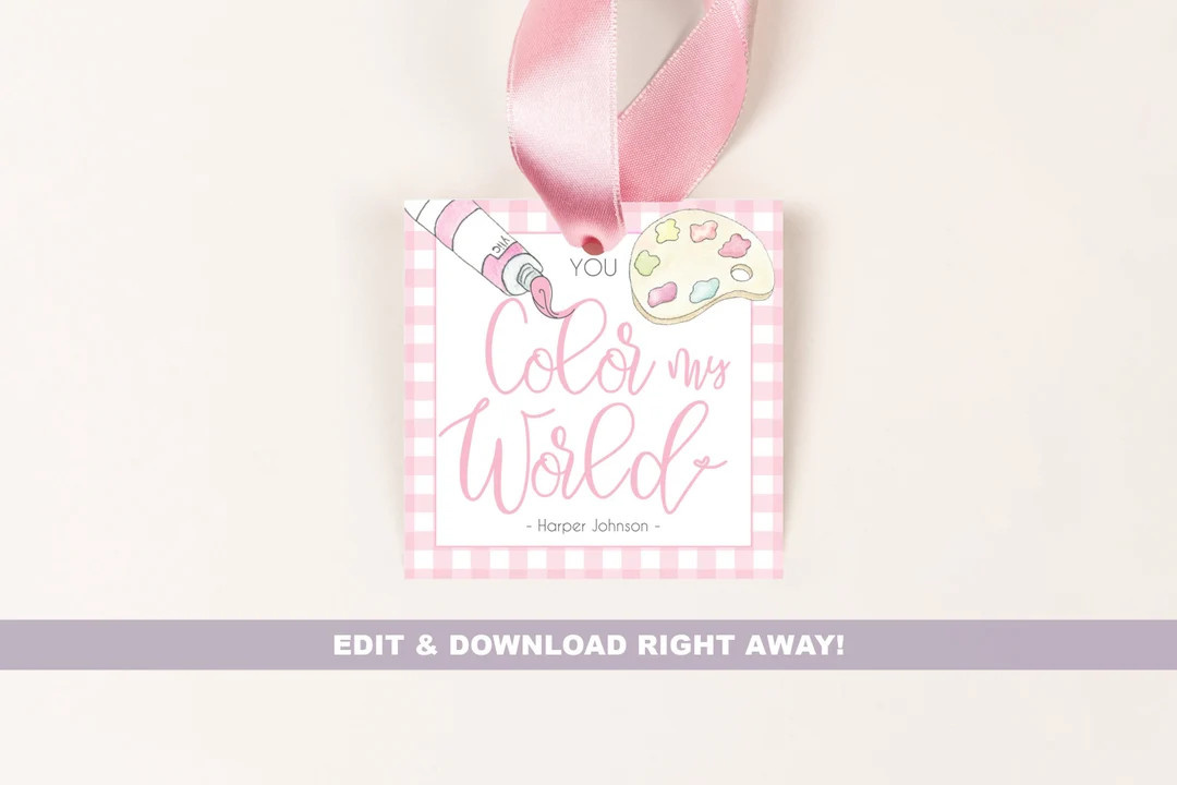 Printable Valentine Favor Tag Valentine Card You Color My World Art Valentine Watercolor Valentin... | Etsy (US)