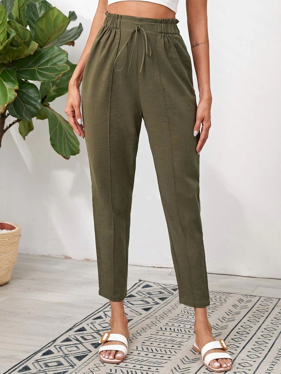 SHEIN Knotted Paperbag Waist Cigarette Pants | SHEIN