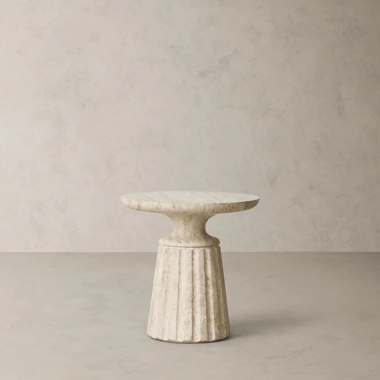 Alta Travertine Carved Round Side Table - 6002101 | BR Home