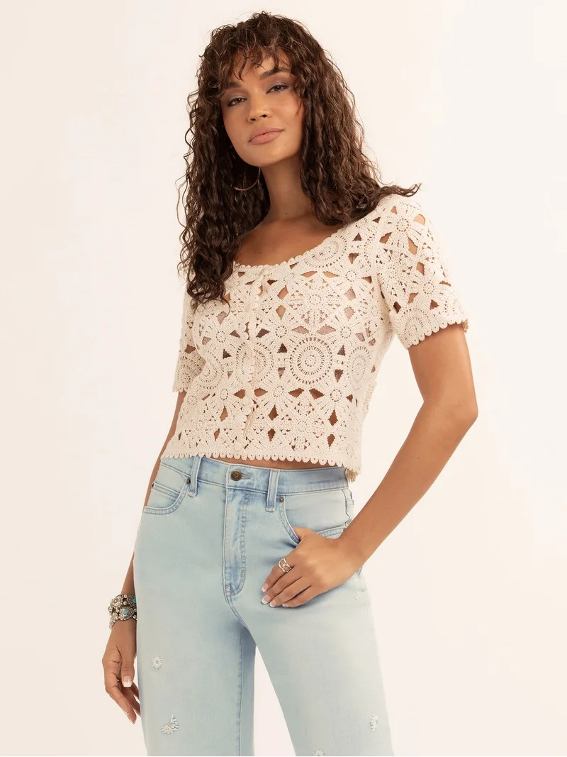 Jessica Simpson Women's Quincy Crochet Tee, Sizes XS-XL - Walmart.com | Walmart (US)