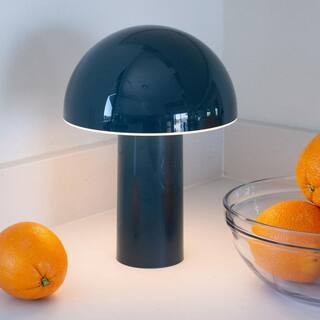 Celia 10.24 in LED Glossy Teal Modern Round Dome Dimmable Cordless Portable Rechargeable Bedside Nightstand Desk Lamp | The Home Depot