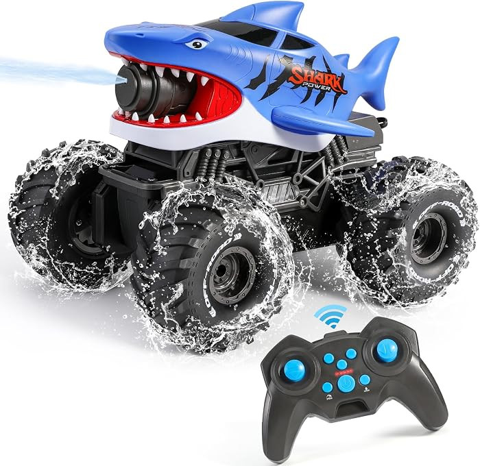 Amphibious Remote Control Shark Monster Truck Squirt Water,4WD All-Terrain Off-Road 2.4Ghz Waterp... | Amazon (US)