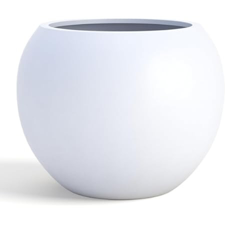13.5 H x 17" Dia (12" Pot Opening) White Round Fiberstone Tall Planter with Drainage Hole, Indoor... | Amazon (US)