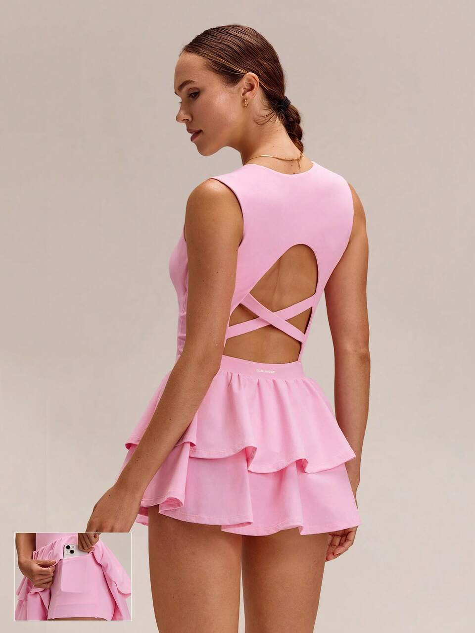 Game On Buttery-Soft Quick-Dry Removable Cups Built-In Shorts Side Pockets Squareneck Cutout Back... | Glowmode