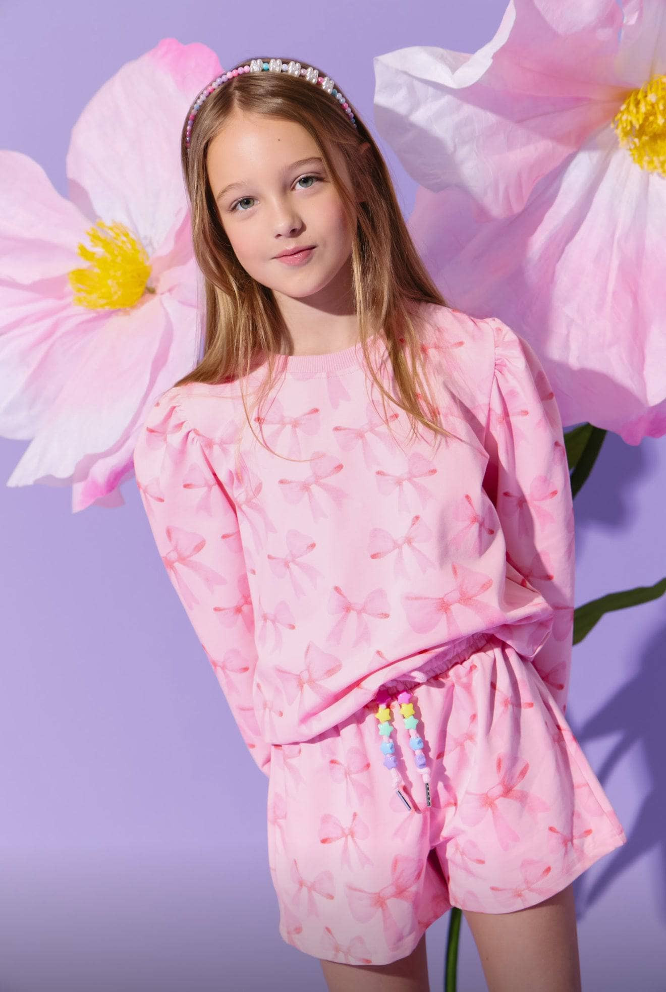 Ribbon Puff Sleeve Short Set | Lola + The Boys