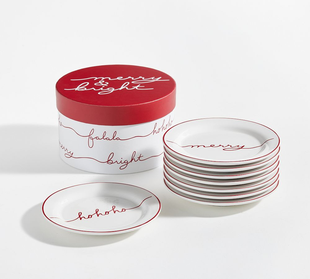 Holiday Sentiment Stoneware Appetizer Plates with Box - Mixed Set of 8 | Pottery Barn (US)