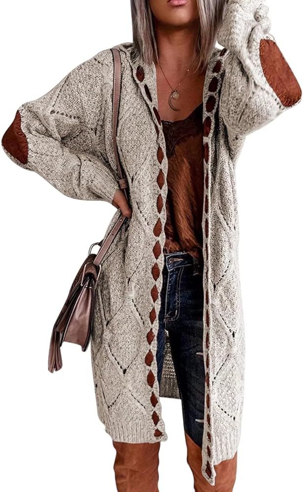 TEWWEY Women Chunky Hooded Cardigan Sweater Oversized Cable Knitted Open Front Long Sleeve Coat Casu | Amazon (US)