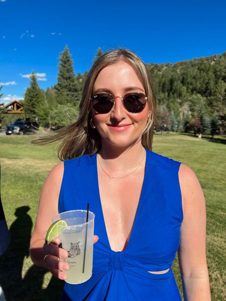 Colorado wedding, wedding guest style, wedding guest dress, wedding guest outfit, mango, royal blue dress, maxi dress, midi dress, knot front, cutouts, ray bans, gold jewelry, bottega veneta earrings 

#LTKSeasonal #LTKunder100 #LTKwedding