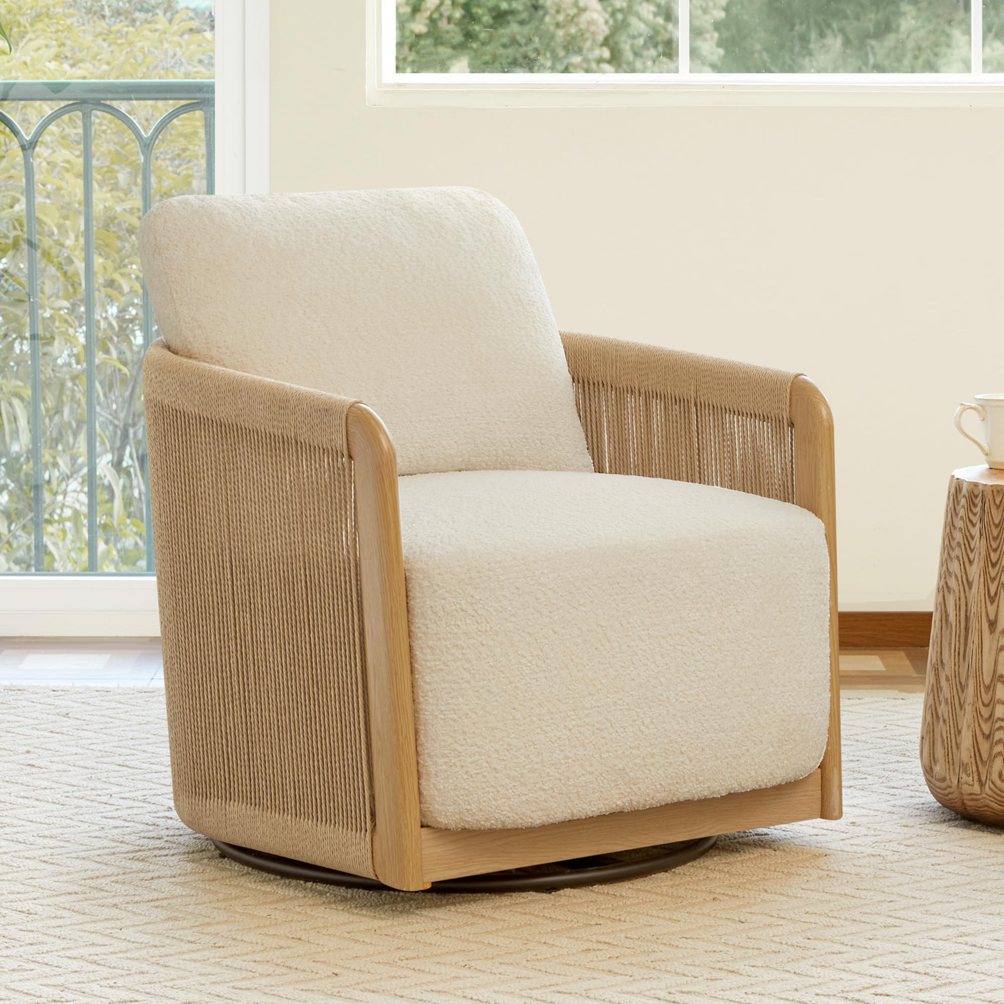 CHITA Braid Swivel Accent Chairs, Modern Comfy Armchair with Transfer-Printed Wood-Like Finish Me... | Amazon (US)