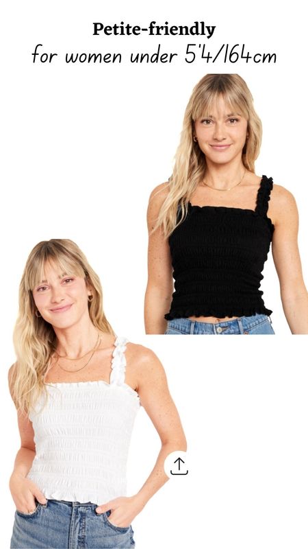 Fitted smocked tops in white and black. Summer essentials for Petite women from Old Navy.Petite fashion.

#LTKfindsunder50 #LTKstyletip