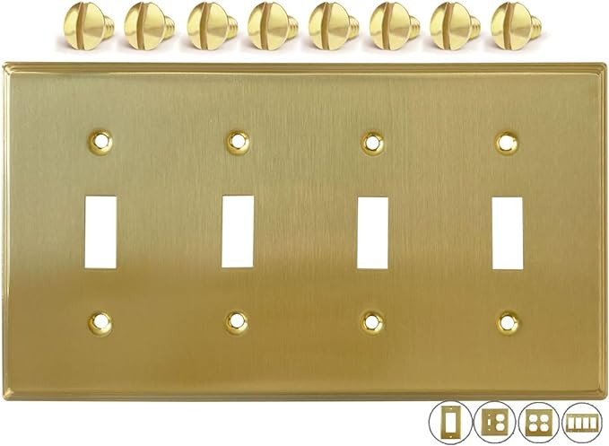 STANDARD SIZE Modern Metal Toggle Gold Light Switch Cover Wall Plate Corrosion Resistant Duplex R... | Amazon (US)