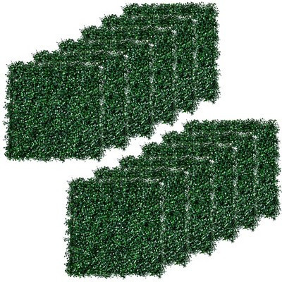 Outsunny 12 PCS Artificial Boxwood Panels Topiary Wall Greenery Backdrop, Privacy Hedge Screen 4 Layer Roll Grass Panel Fence Decor, Dark Green | Target
