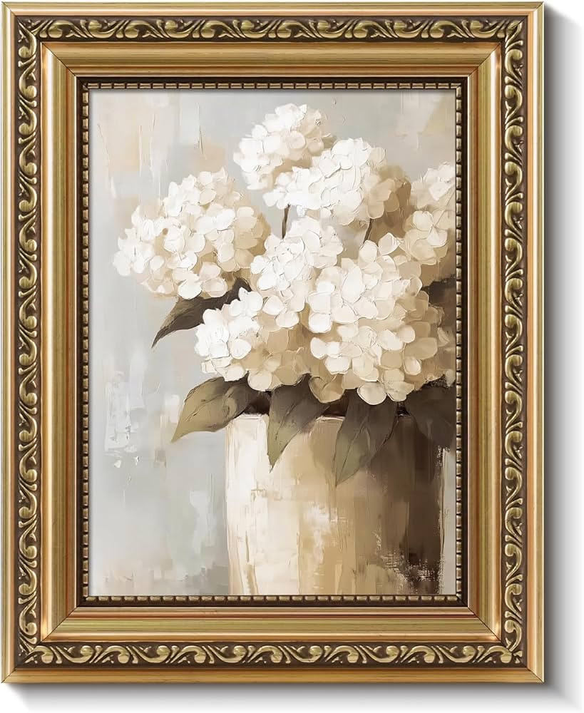 ARPEOTCY Vintage Gold Framed Wall Art Decor, 8x10 Inch Retro White Hydrangeas Prints, Farmhouse F... | Amazon (US)