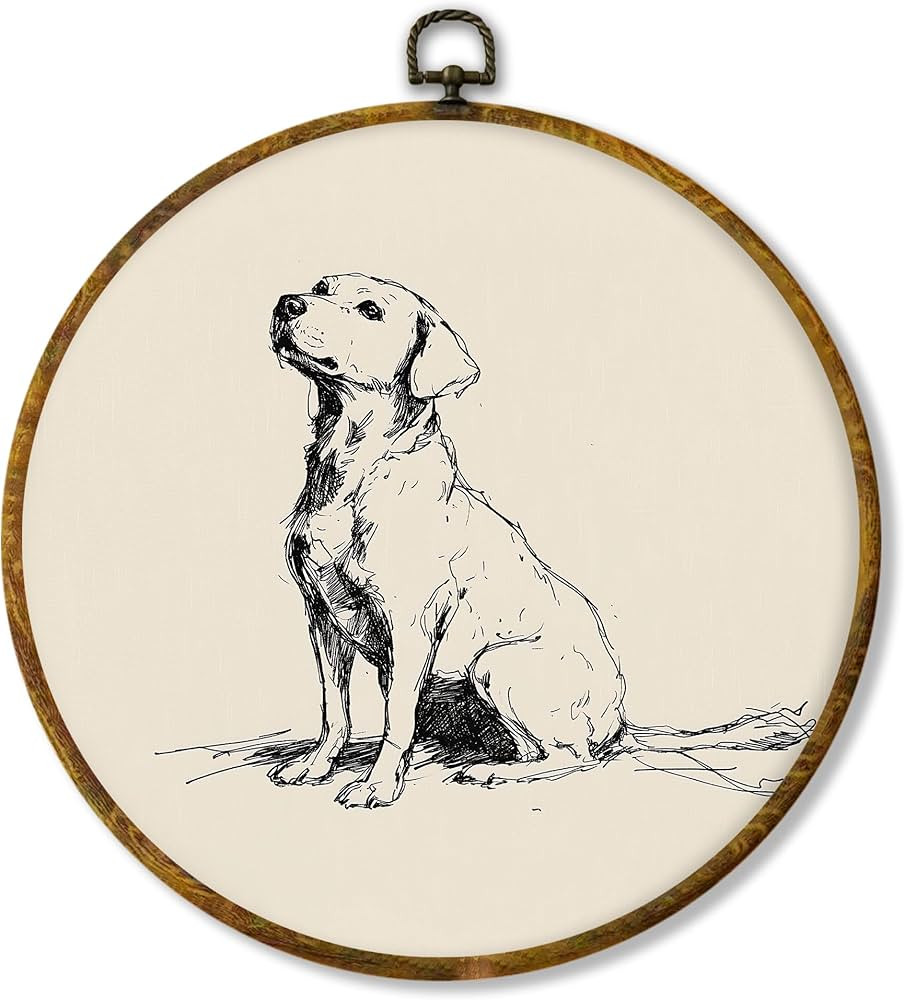 Hiuwevt Vintage Labrador Retriever Dog Round Wall Art Decor, Labrador Retriever Gifts Framed Canv... | Amazon (US)