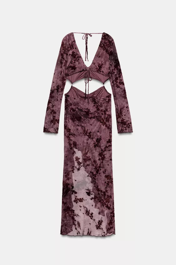 ASYMMETRIC FLOCKED TULLE CUT-OUT DRESS | Zara US