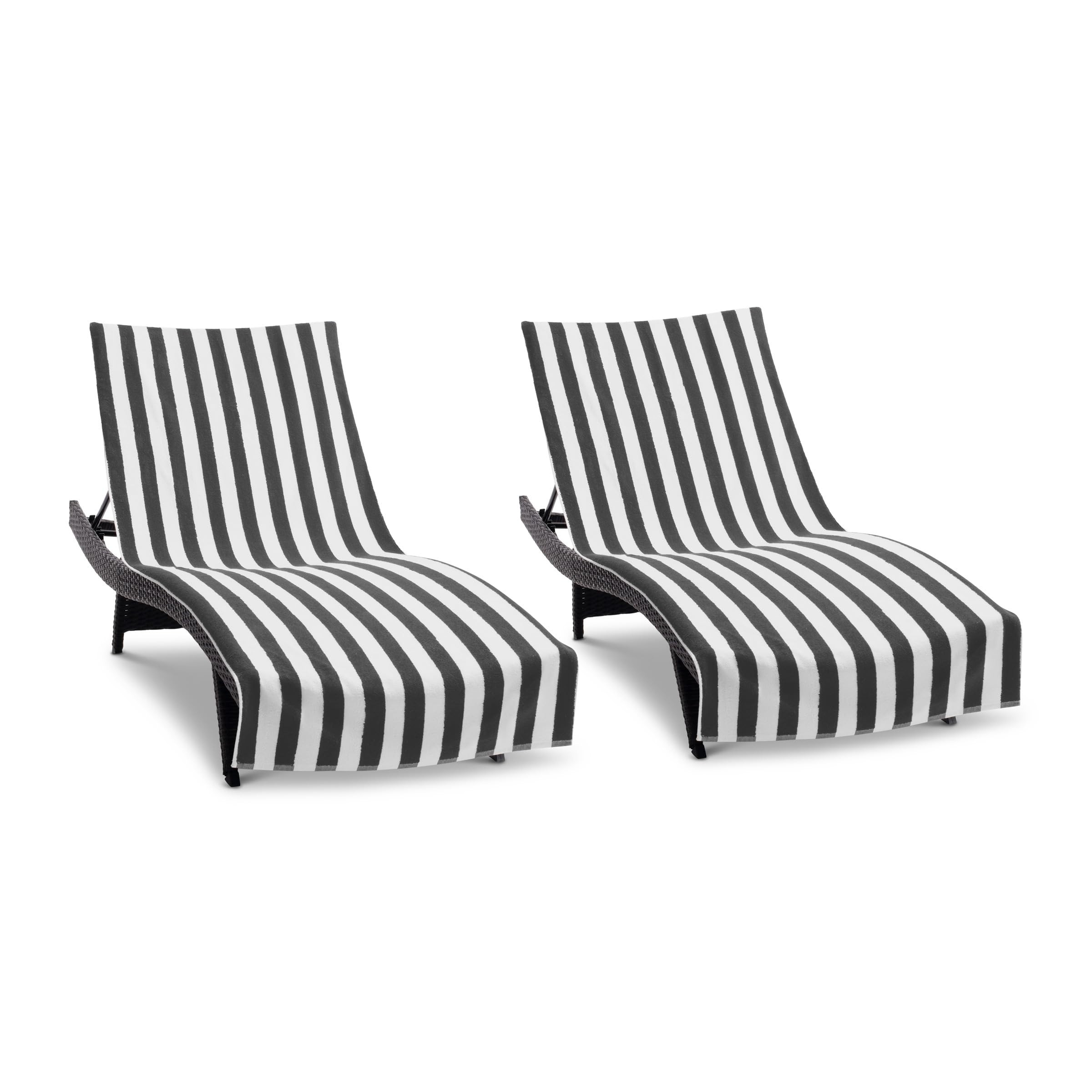 Arkwright California Chaise Lounge Cover - Pack of 2 - Striped Soft Cotton Cabana Towel with Pock... | Amazon (US)