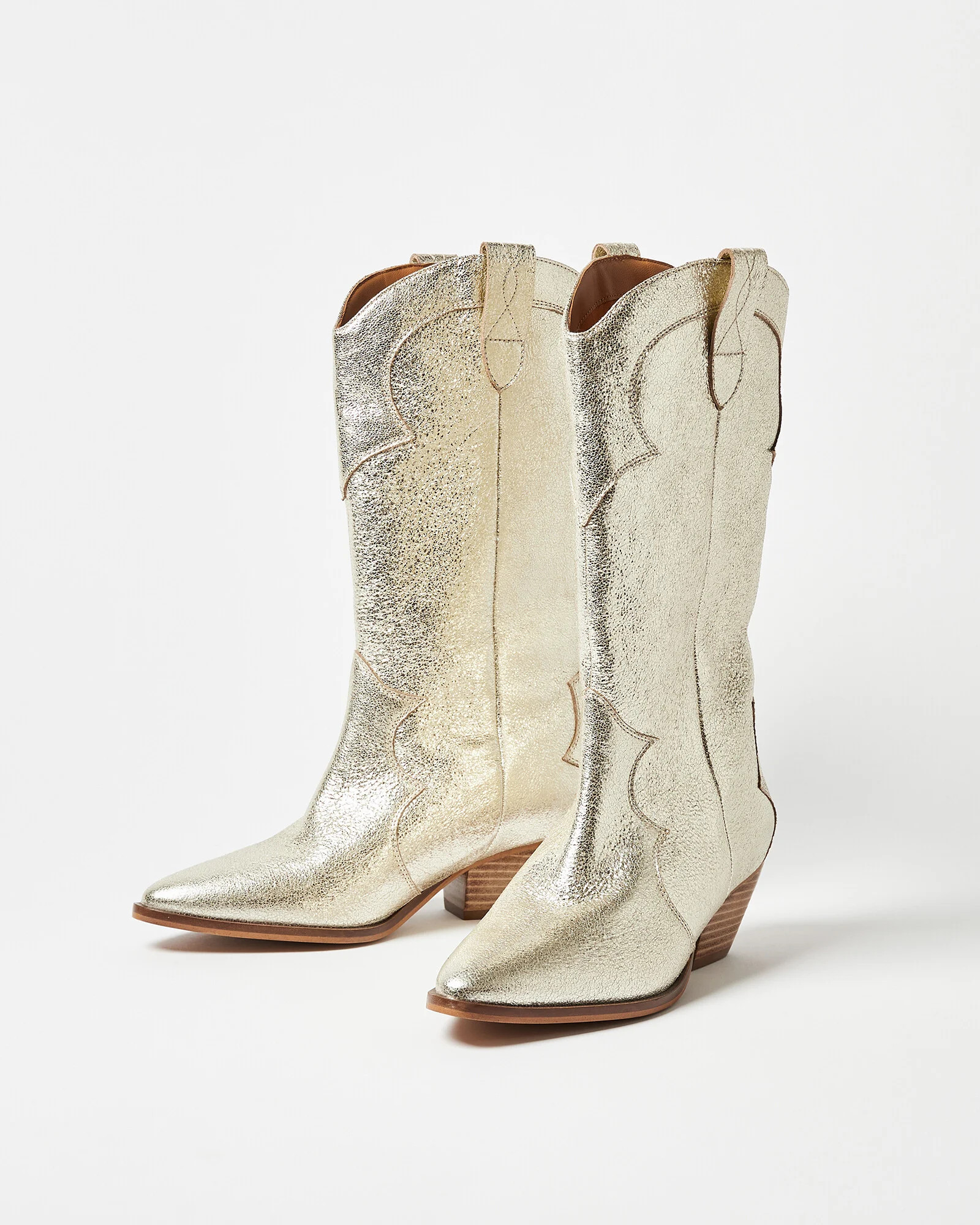 Metallic Gold Leather Tall Western Cowboy Boots | Oliver Bonas | Oliver Bonas (Global)