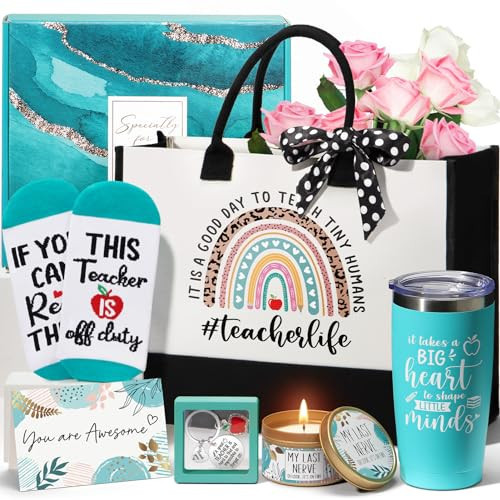 Best Teacher Appreciation Gifts for Women, End of Year Teacher Gifts from Student, Thank You Gift Basket Funny Daycare Teachers Unique Birthday Retirement Gift Set for Teachers w/ Canvas Tote Bag | Amazon (US)