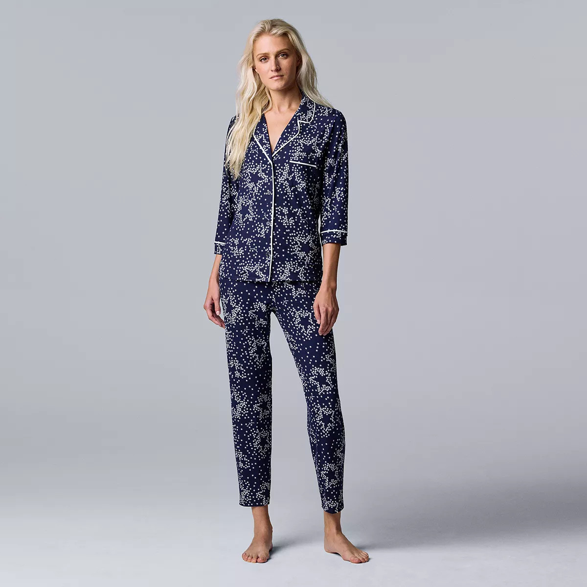 Women's Simply Vera Vera Wang 3/4 Sleeve Pajama Shirt & Cropped Pajama Pants Sleep Set | Kohl's