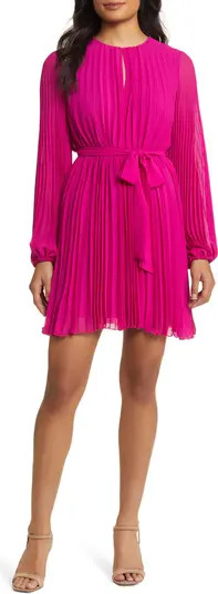 Long Sleeve Pleated Georgette Dress | Nordstrom