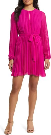 Long Sleeve Pleated Georgette Dress | Nordstrom