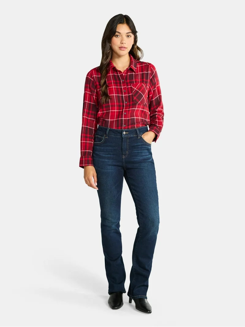 Time and Tru Women's Flannel Shirt with Long Sleeves, Sizes XS-XXXL | Walmart (US)