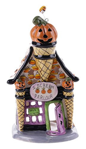 Blue Sky Ceramic 5" x 4.5" x 8.5" Halloween I Scream Parlor Candle House, Orange,Black,White (928117) | Amazon (US)