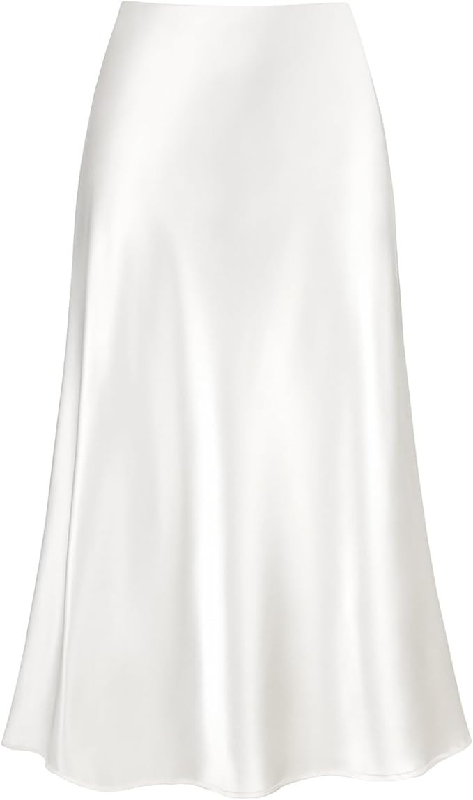 Modegal Women's Satin High Waist Hidden Elasticized Waistband Flared Casual A Line Midi Skirt | Amazon (US)