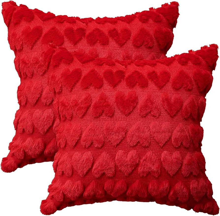 AVOIN colorlife Valentine's Day Love Heart Throw Pillow Cover Set of 2, 18 x 18 Inch Red Soft Plu... | Amazon (US)
