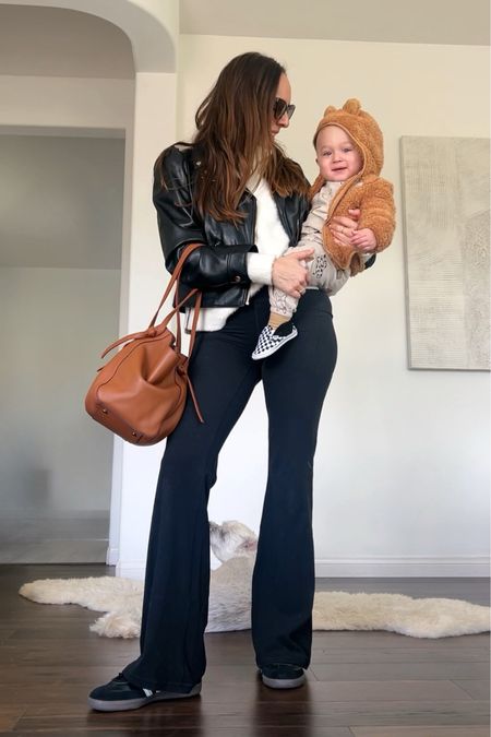 How to elevate leggings: a (faux) leather jacket always does the trick! Wearing size S in everything 

#LTKstyletip #LTKbaby