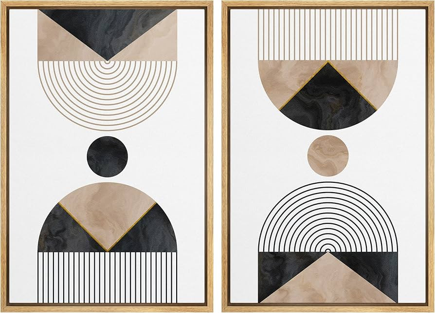 SIGNLEADER Framed Canvas Print Wall Art Set Geometric Black Brown Circle Landscape Shapes Abstrac... | Amazon (US)