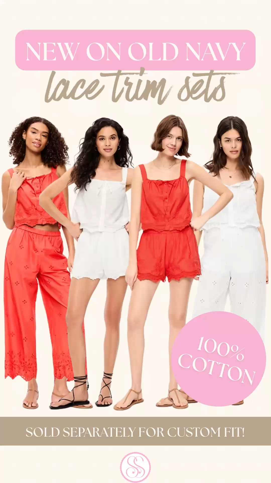Old Navy lace trim sets | two piece set women | 100% cotton set | summer outfit women | travel outfit women | matching set women | resort wear women

Old Navy just dropped the prettiest lace trim sets and they are such a good summer find.

The lace trim, the soft cotton, the relaxed shape, the polished little details — these look so much more expensive than they are. And the best part is they’re sold separately, so you can actually get the fit right.

Two colors: white and orange.
Two bottom options: shorts or wide leg pants.

Everything is 100% cotton, which makes these especially good for hot weather, travel days, beach towns, resort trips, summer dinners, and all the moments where you want to look chic without wearing anything fussy.

Why these are so good:
• 100% cotton
• sold separately for custom sizing
• straight neck with tie detail
• full button front top
• lace hem details
• easy pull-on shorts
• wide leg pant option

These are such a good pick for:
summer outfit women
vacation outfit women
travel outfit women
beach vacation outfit
resort wear women
brunch outfit women
white cotton set women
orange set women
matching set women
two piece set women

If you’re searching for Old Navy new arrivals, lace trim set women, 100% cotton set, matching set women, travel set women, vacation outfits women, white summer outfit, orange summer outfit, cotton shorts set women, cotton pant set women, resort wear women, or chic summer outfits, this is such a good one.

old navy new arrivals, old navy matching set, lace trim set women, two piece set women, matching set women, 100 cotton set women, summer outfit women, vacation outfit women, travel outfit women, resort wear women, beach vacation outfit women, white cotton set women, orange set women, cotton shorts set women, cotton pant set women, wide leg pants set women, chic summer outfit women, brunch outfit women 

 #LTKSeasonal #LTKSwim #LTKTravel
