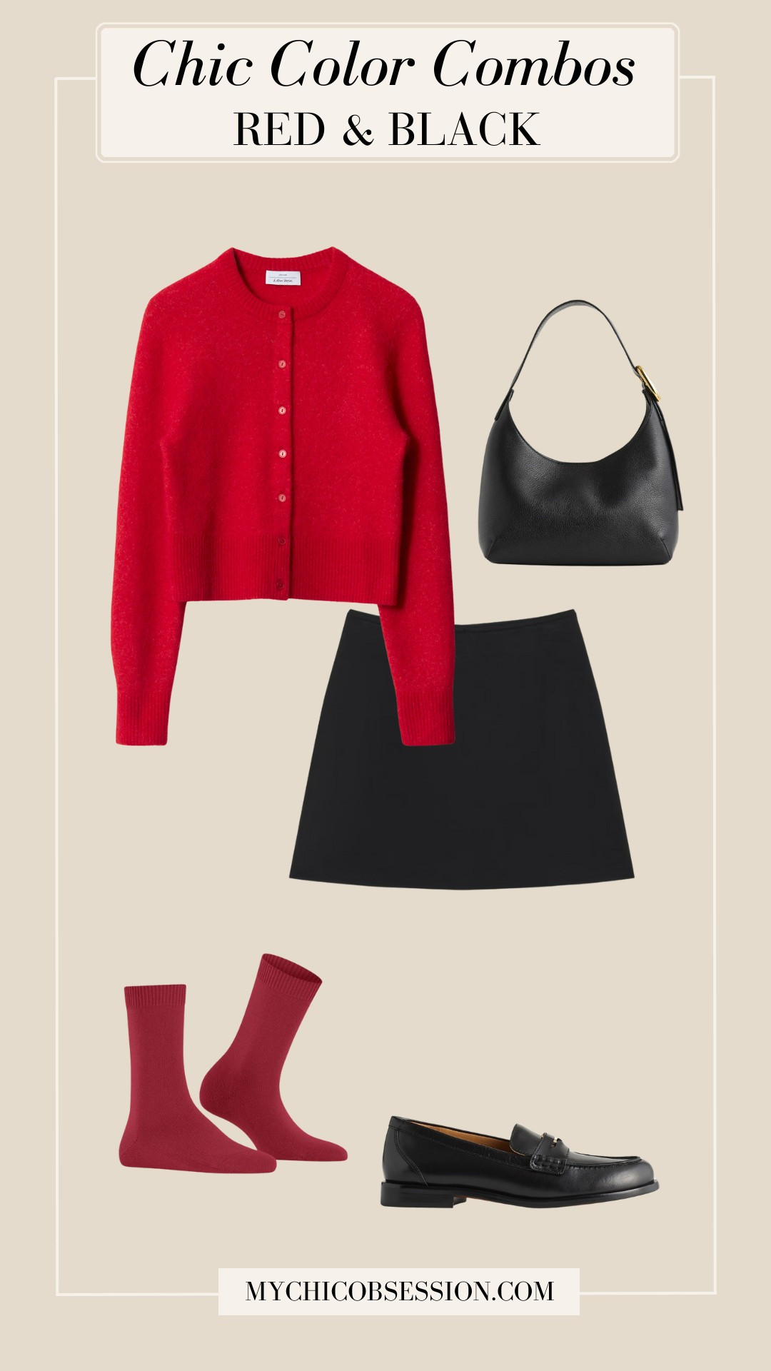 If you’re going for a bold, confident look, black and red is your go-to color combination. This dramatic color palette contrasts a vibrant shade of red with a grounded shade of black. It will instantly make you stand out as a powerhouse, in the best way. Transition the color palette into your spring looks with a red cardigan, black mini skirt, black shoulder bag, ankle socks, and a pair of loafers. 

 #LTKSeasonal #LTKStyleTip #LTKShoeCrush
