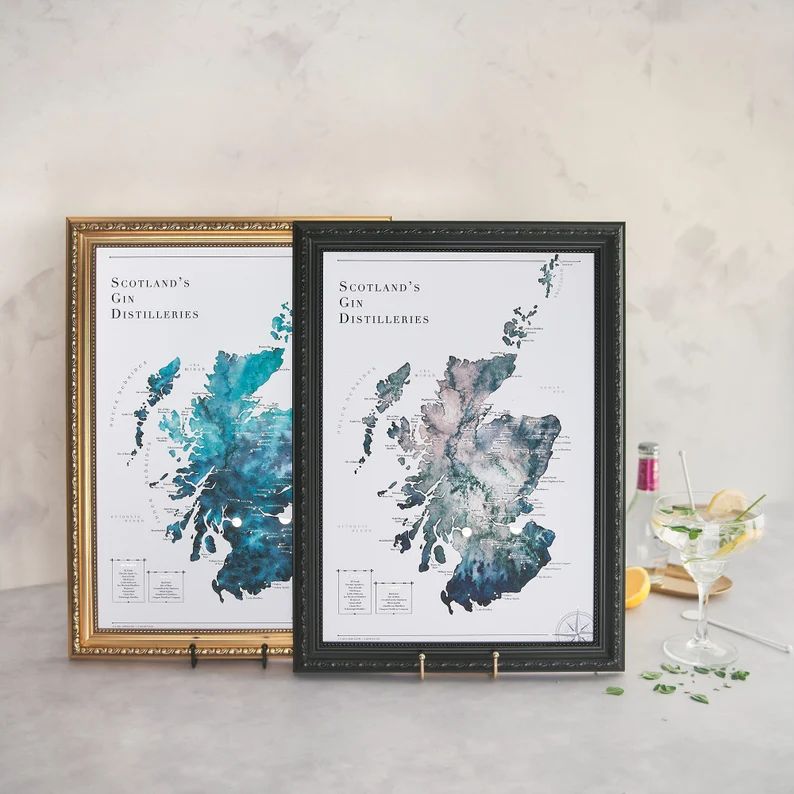 Golden Scotland Gin Distillery Map Watercolour Art Print | Scottish Souvenir | Gin Lover Gift For... | Etsy (US)