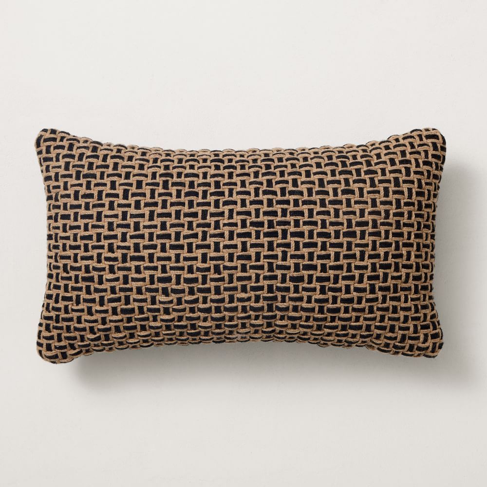 Outdoor Two Tone Woven Pillow, 12&amp;quot;x21&amp;quot;, Black | West Elm (US)