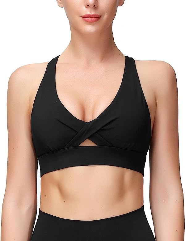 MotoRun Racerback Sports Bras for Women Sexy Front Cross Workout Padded Gym Running Yoga Bra | Amazon (US)